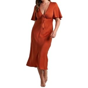 Ruches Short Sleeve Midi Slip Dress - Copper